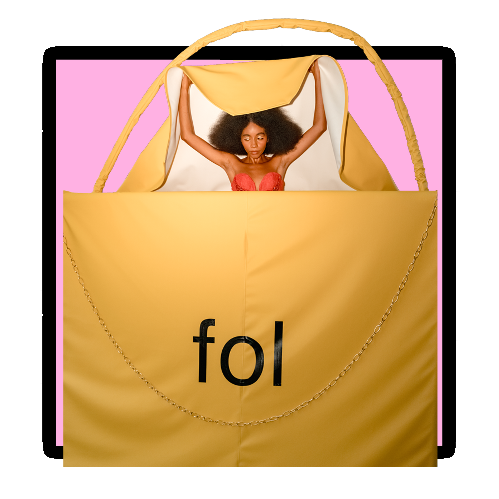 Flowerovlove with the giant yellow FOL purse